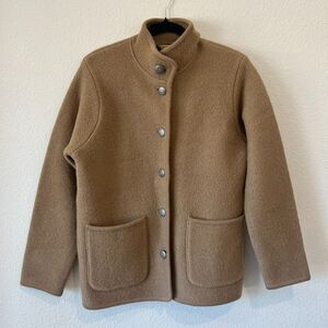LL Bean Wool Sweater Womens MED Brown Chore Coat Pockets Mock Neck Button Front